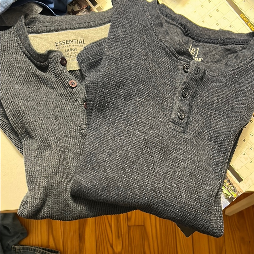 Men's Henley Thermal Shirts Long Sleeve Dark Blue